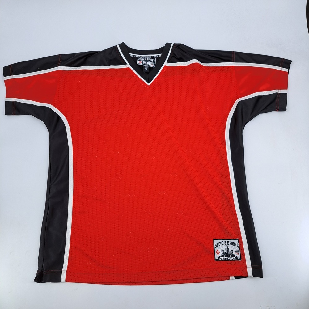Steve & Barrys Athletic Jersey Mens XL Red Black Colorblock Mesh V-Neck
